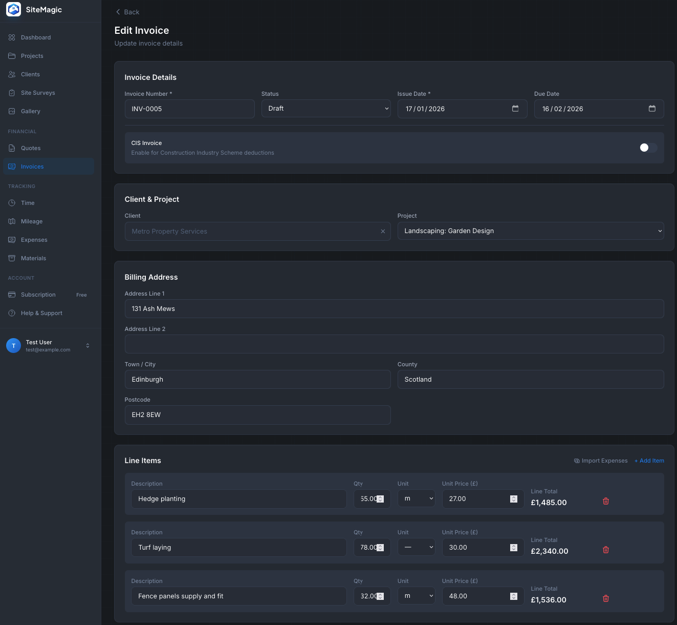 Create invoice from quote in SiteMagic