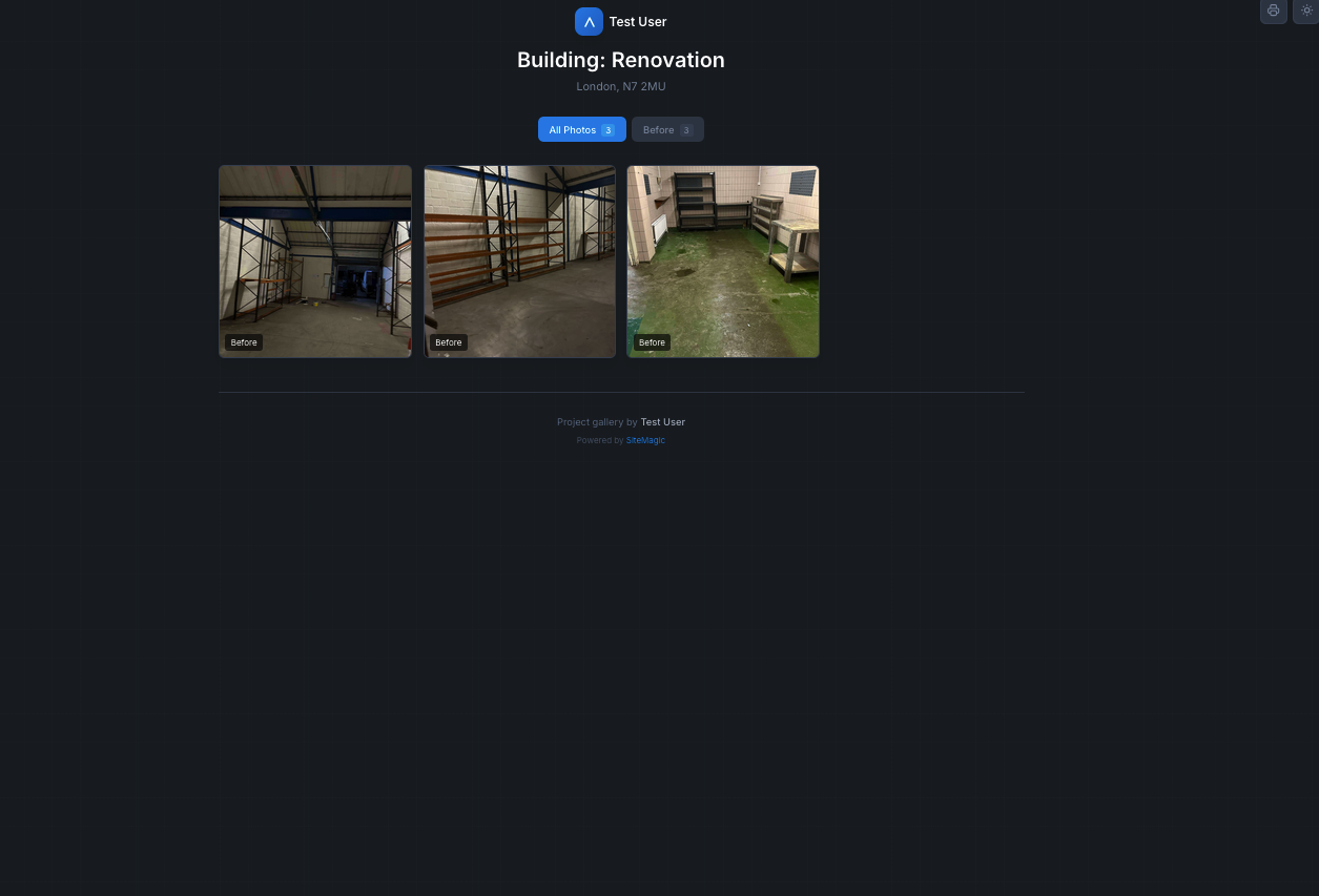 Shareable gallery link in SiteMagic