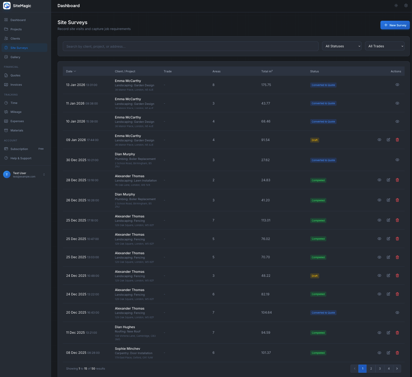 Trade-specific survey templates in SiteMagic